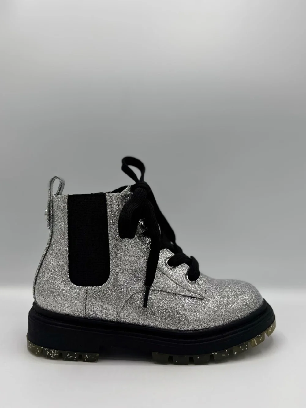 Nina Coelette Toddler Silver Glitter Combat Boots Sz 10 Lace Up Zip Lug Sole